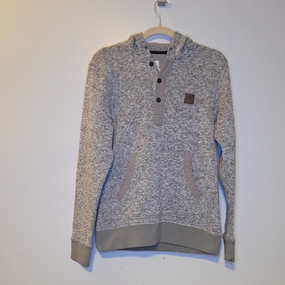 Element Gray Knit Sweater Logo Patch Hooded Pullover Men’s Streetwear Casual XL